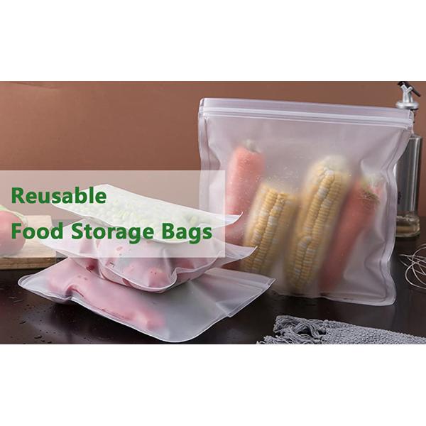 Reusable Leakproof Silicone Food Storage Bag with Zipper Top and Self Sealing Design