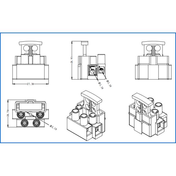 UL94-V2 Rated Polyamide 66 M3 Screw 2 Pole Fuse Block Terminals FT06-2 32A 450V