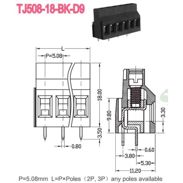 5.08mm 300V 10A PA66 PCB Terminal Block Euro Type Raising Series For Automatic Control
