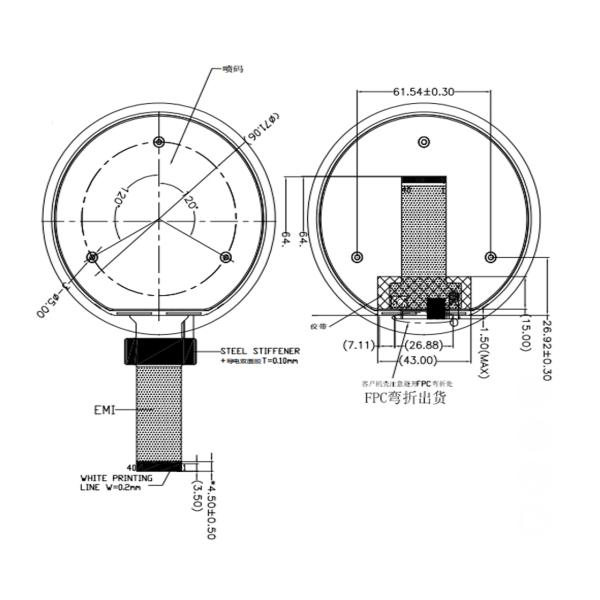 OEM 3.6 Inch Round TFT LCD Display Module With 544*506 Resolution RGB Interface