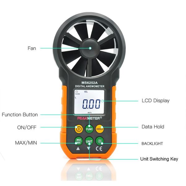 Popular Anemometer Digital Handheld Wind Speed Meter Tester with 1*9V 6F22 Battery