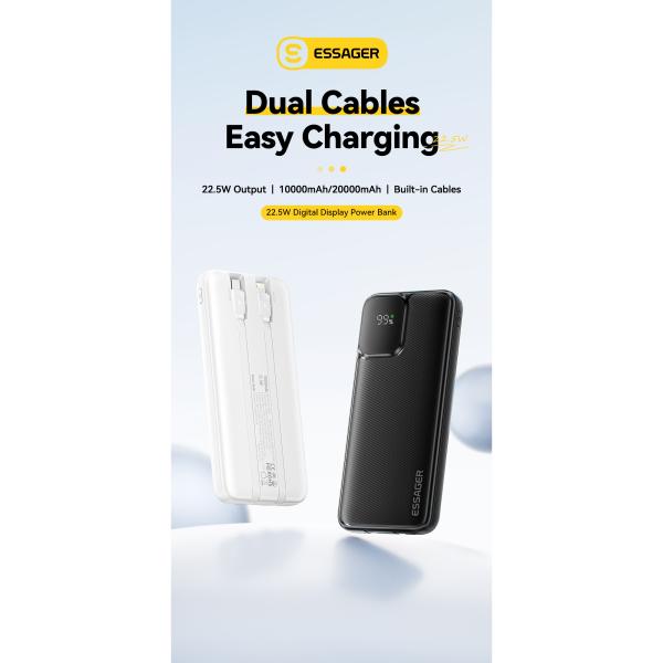 ESSAGER ES-D023 22.5W Digital Portable 20000mAh Power Bank with Cable