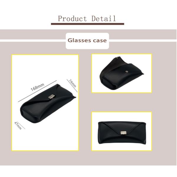 Black Large Folding Hard Leather Glasses Case With Button