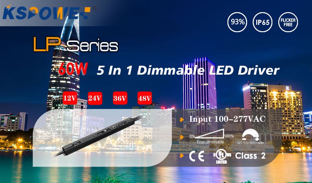 12V 60W Phase Cut Triac Dimmable LED Driver 24V 36V 48V Waterproof LED Driver
