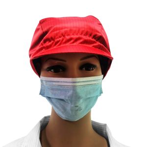 Polyester Breathable Stripe ESD Cap ForCleanroom Bright Red