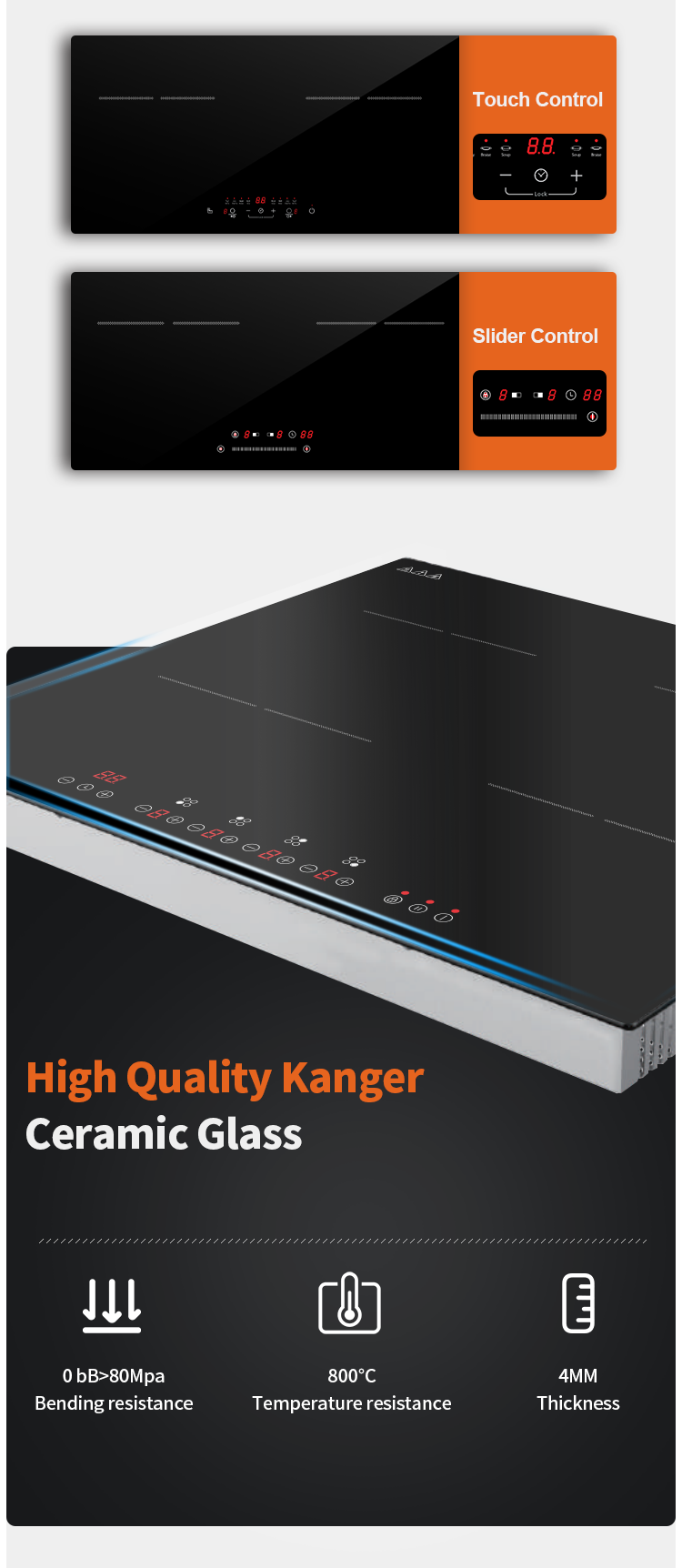 High Power Energy Efficient Induction Cooker , Smart Touch Induction Cooktop 220V