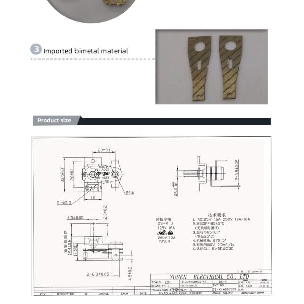 Household Electric Heater Thermal Switch 125v16a with Adjustable KST Iron Thermostat