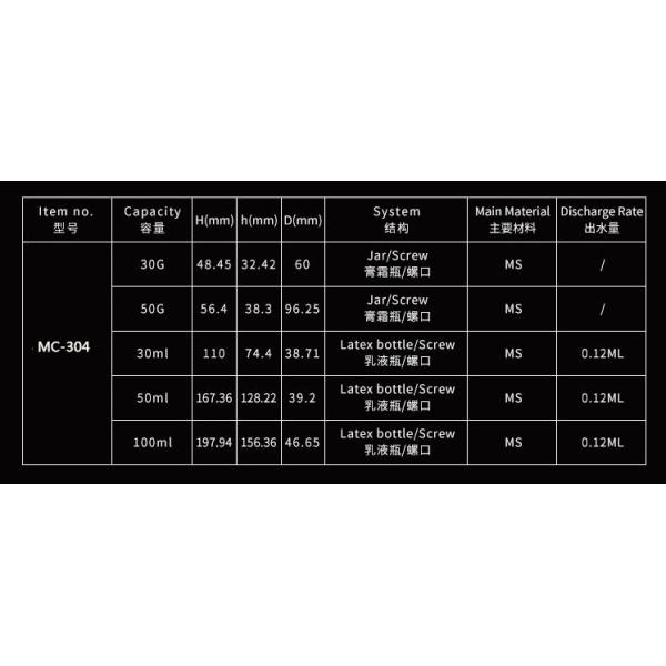 MS Material Skin Care Packing Set Spiral Lock 30ml 50ml 100ml 30g 50g (MC-304)