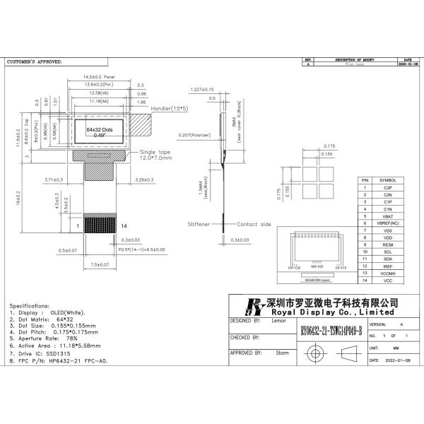 0.49 Inch OLED Display LCD Module 64*32 With SSD1315 Monochrome