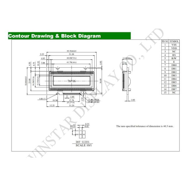 1.7'' 76*16 Dots Graphic OLED Module Winstar Monochrome WEG007616A