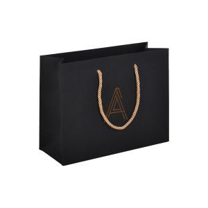 Buy cheap Hot Foil Stamping Custom Black Paper Bags With Handles 30x20x10cm product