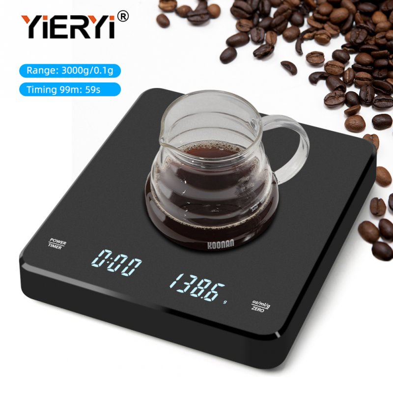 High Precision 0.1g Accuracy 3000g Capacity Coffee Scale with USB Charge and Digital Timer for Kitchen Use
