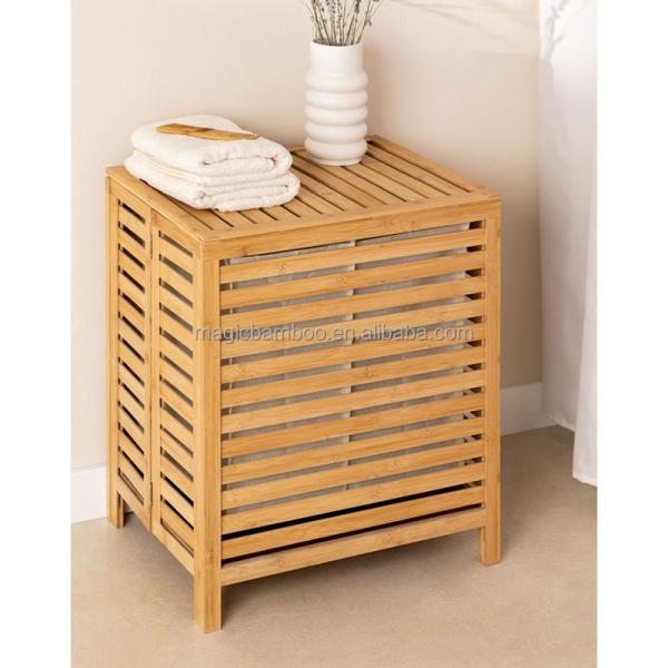 Large Bamboo Bathroom Laundry Hamper Basket For Dirty Clothes Storage