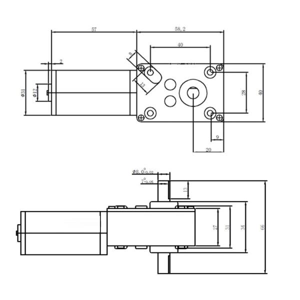 Dia 8mm D Type Dual Shaft With A5840 Square Worm Gearbox Reducer 12v Tubular Dc Motor 24v Dc Worm Geared Motor A58SW31ZY