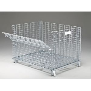 Zinc - Coated Industrial Stackable Collapsible Wire Container With Casters