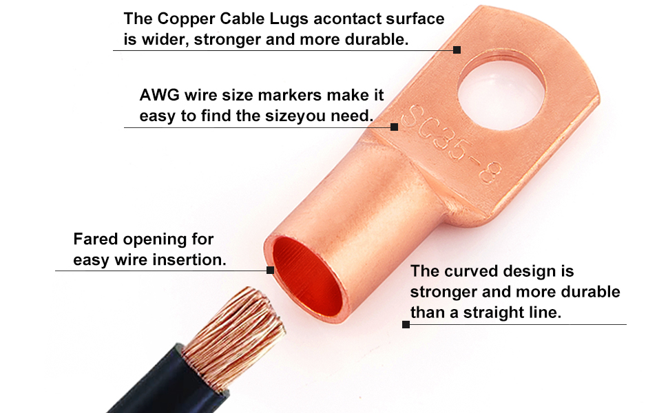 1/0 AWG Tinned Copper Lugs Ring Terminals Connectors With Heat Shrink