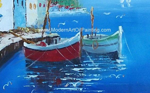 Framed Seascape Mediterranean Oil Painting Canvas Handmade By Palette Knife
