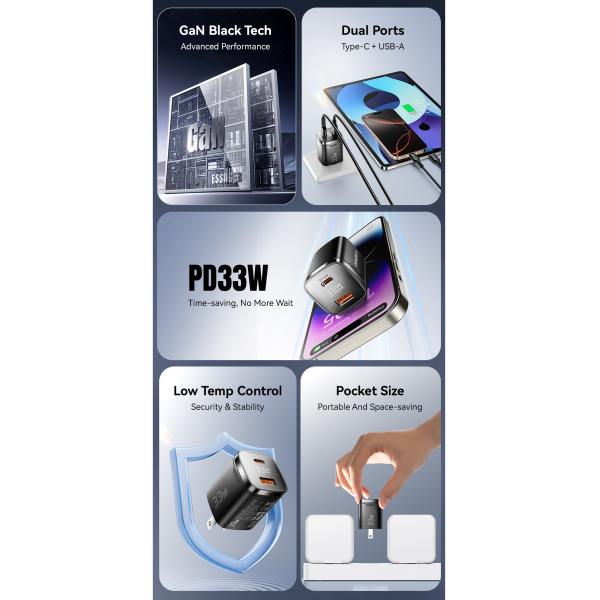 ESSAGER ES-CD45 Series 2 Ports 33W USB-A Fast Charger USB C Wall Charger Private Mold