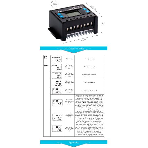 Stable LCD Solar Charge Controller , Multipurpose 20A PWM Controller