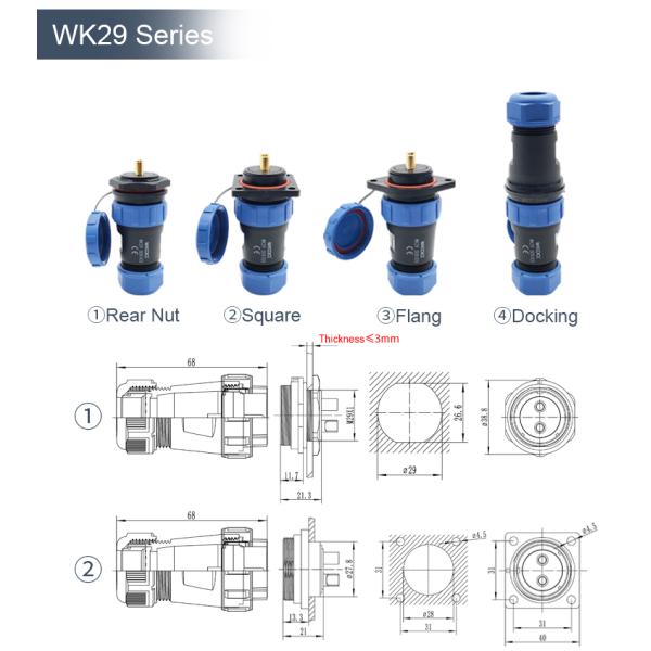 IP68 Threaded Plug Socket Waterproof Connector Inline Type Wk29 Docking Pin