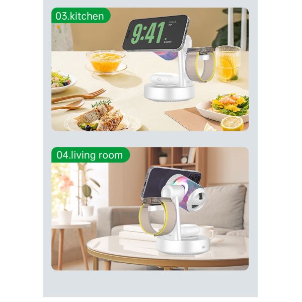 Qi2.2 5 in 1 Magnetic Wireless Charging Station with Bluetooth Speaker for iPhone, Android Phone, Apple Watch, AirPods