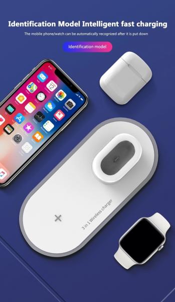 Wireless Charger iPhone Apple Watch and AirPods Charging Station, 3 in 1 Wireless Charger Stand Pad Qi Fast Chargers Doc