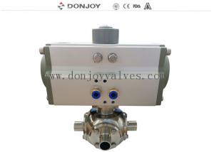 China 0.5 Inch T Type 3 Way Ball Valve With Tri Clamp And Horizontal Aluminum Actuator on sale
