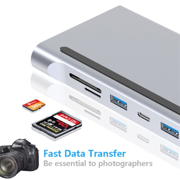 Enhanced Connectivity 12 In 1 USB C Type-C Hub Multiport Dock Station With Dual HDMI