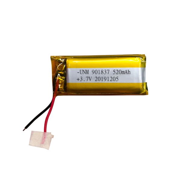 Rectangle 520mmAh Custom Li Ion Battery , 901837 1S1P 3.7V Wearing Device Lithium Ion Polymer Battery Pack