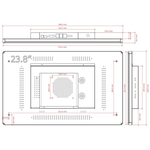25W 23.8inch 8ms Open Frame Touch Screen Monitor Sun Readable