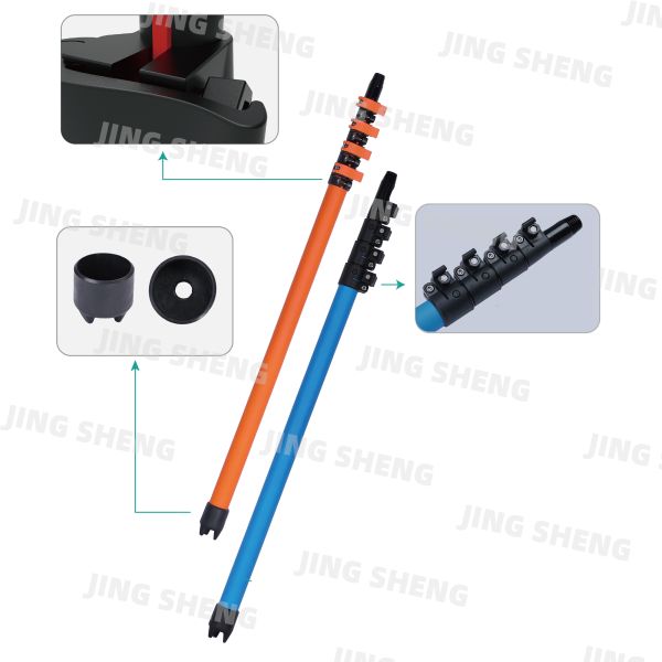 Unique, patented design of 60ft multi-colored, painted, anti-rotation telescoping carbon fiber poles ODM