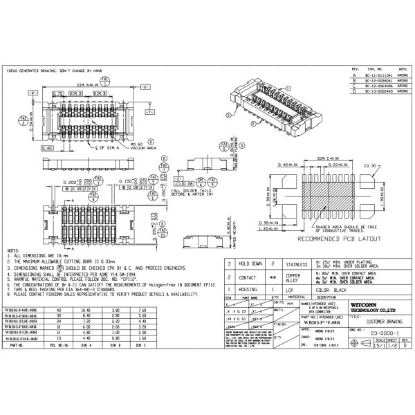 Electronic Board To Board Rf Connector Black Micro BTB Connector 0.8mm Height