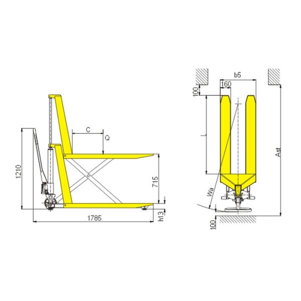 Scissor Lift Hand Pallet Truck With Extra Long Front Legs 1670mm​​ ​Turning Radius