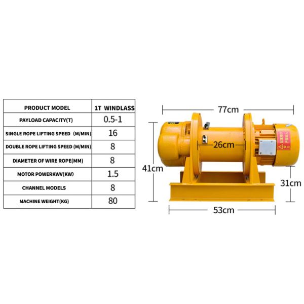 1000kg Mini 10m/Min Electric Cable Hoist Winch