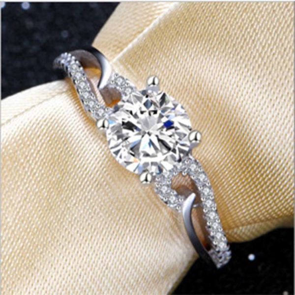 Women Sterling Silver Created White Sapphire Engagement Ring (RE111)