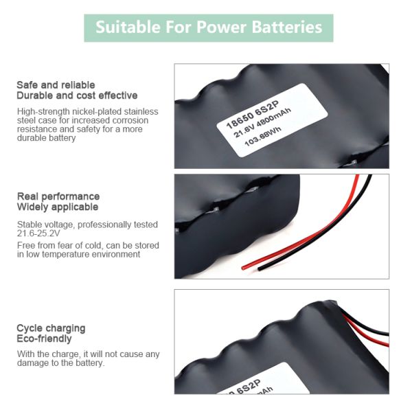 25.2V Electric Skateboard Battery Pack 6S2P 21.6V 5.2Ah Ebike Battery Pack 18650 Li-Ion Battery Pack