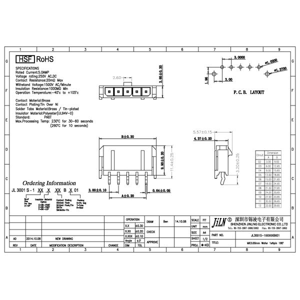 PA66 UL94V-0 Single Row Female Header Wafer Connector