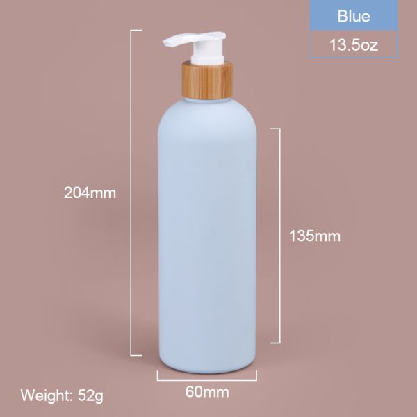 Shampoo Bottle with Bamboo Lid HDPE Plastic Type Soft Touch Empty Body Lotion Container