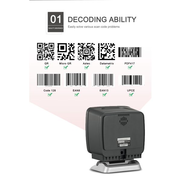 High Quality 2d Barcode Scanner Desktop Handsfree Use with Pos Machine for Supermarket