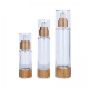 Buy cheap 100ml 50ml 30ml Airless Containers Cosmetics Plastic Transparent With Bamboo Caps product