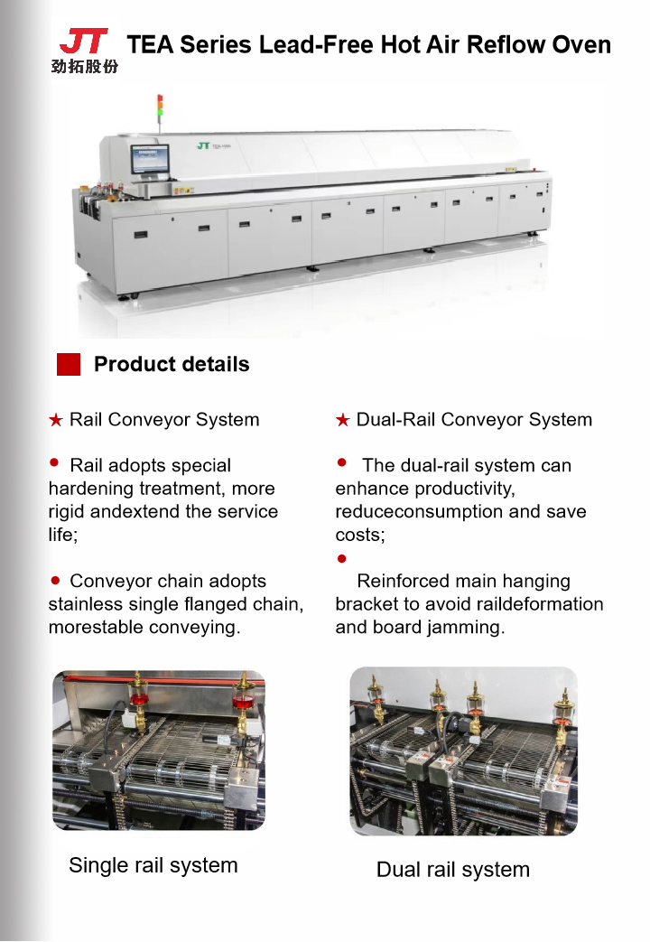 Lead-free JT Reflow Oven Machine JTR-1000 Reflow Soldering 10 Zone Production Machine
