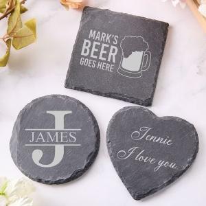 China Slate Stone Drink Coasters Black Natural Edge Slate Stone Plate For Bar And Home on sale