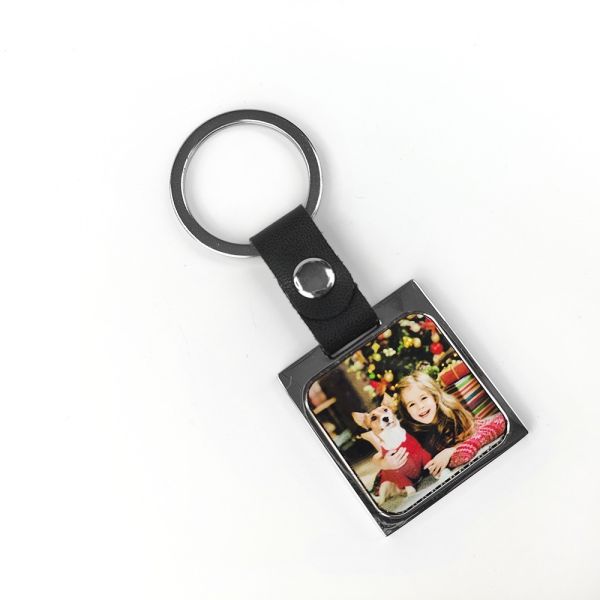 Zinc Alloy Metal Sublimation Keychain With Leather Buckle Picture Keychain