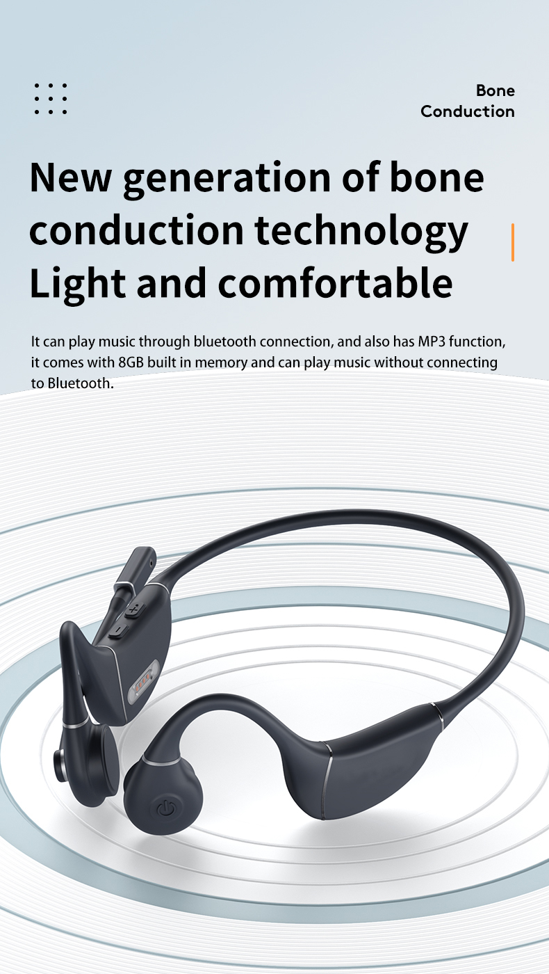 Wireless Waterproof Mp3 Compact Black Foldable Open Ear Bluetooth Bone Conduction Headphones