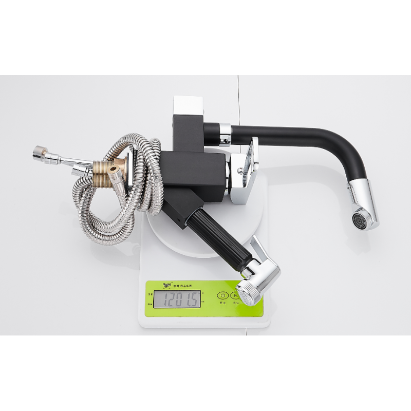 Siliver Black Household Pull Out 360° Pressurized Sprayer Sink Faucet
