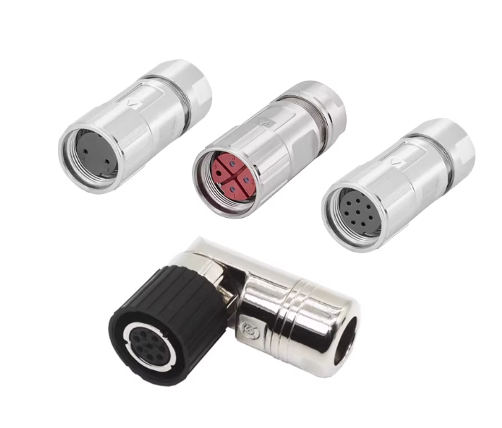 4PIN M23 Power Cable Connector with Silver/Gold Plated Pin for Panel or Cable Mount Servo Motor Applications