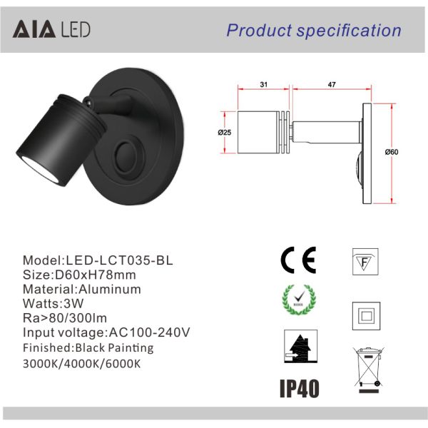 modern switch bed wall light & round base led reading wall lamp led bedside light for home