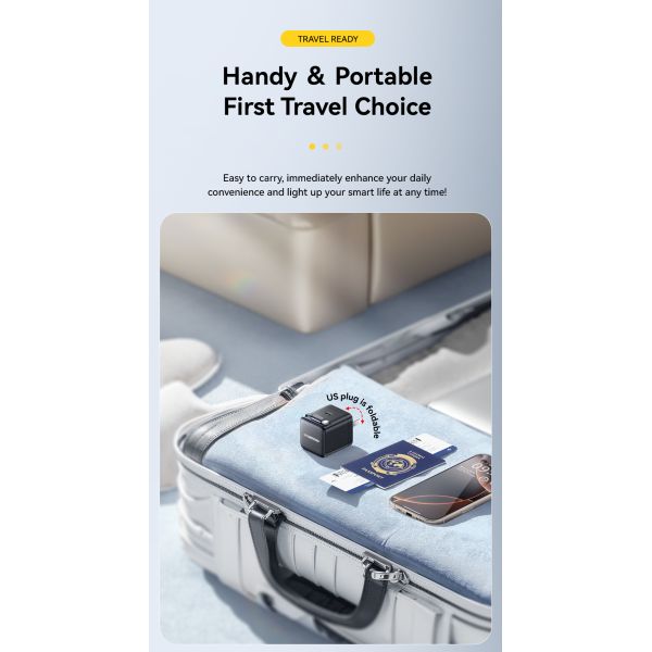 ESSAGER G652CU Series 65W Built-In USB-C Cable GaN USB-C Charger with PPS Function and 100-240V/1.5A Input