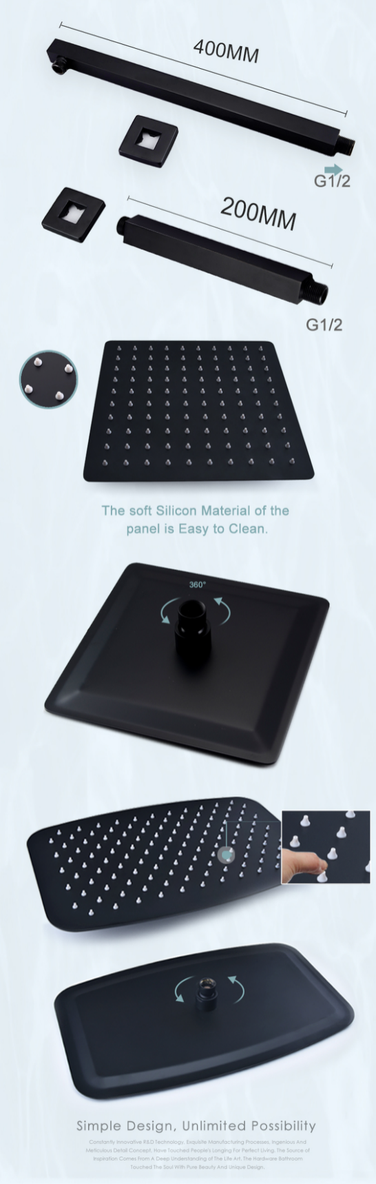 Ultra-Thin Round Zinc Alloy Shower Head With Test Model Spout Material Wall Mounted