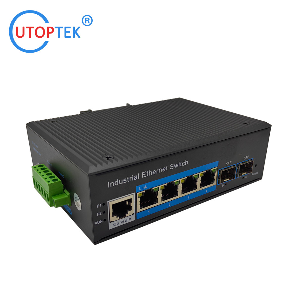 UT24GM-SFP L2 Managed Industrial 2x1000M SFP+4x10/100/1000M RJ45 Ethernet Switch +1xConsole port, DIN Rail,-40 ~+85 ℃